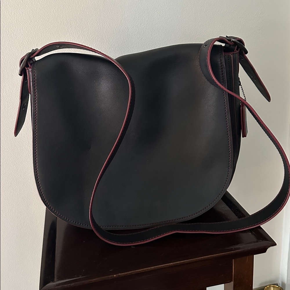 Coach Black Bag with Burgandy Trim